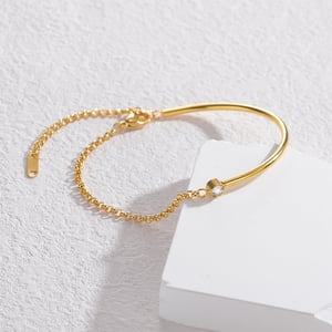 1 Piece Simple Series Natural Geometric Stainless Steel  Gold Color Zircon Women Chain Bracelets h5 